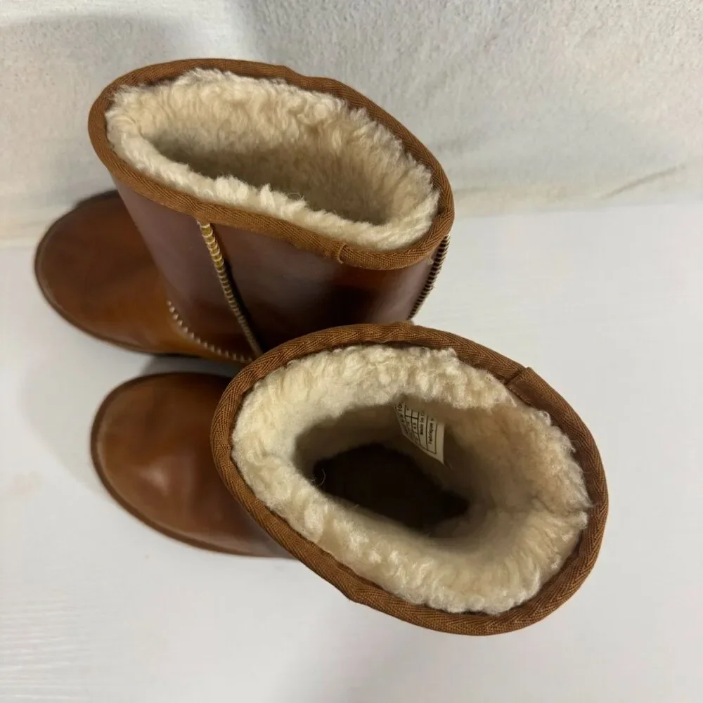 UGG Australia Classic Short Leather Boots Size 6 Chestnut Mid Calf Shearling